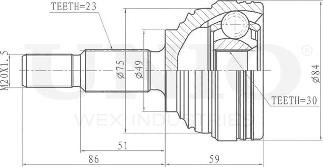 ШРУС наружный (Unio). Артикул CVJ-20036