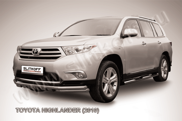 Защита Slitkoff переднего бампера d57/57 с профильной защитой картера для Toyota Highlander II 2010-2014. Артикул THI003