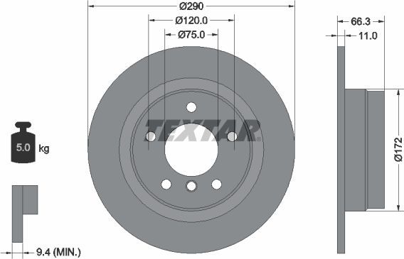 Тормозной диск Textar Pro задний для BMW 2 F22 2014-2026. Артикул 92261003