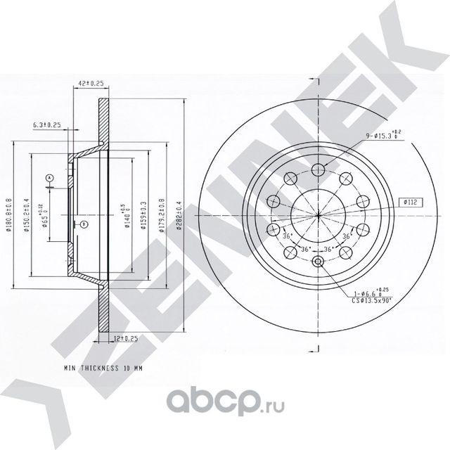 Диск тормозной задний VW GOLF 04-14 JETTA III 04-13 (Zennek). Артикул DBD0037