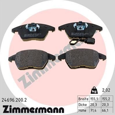 Тормозные колодки Zimmermann передние для Audi TT II (8J) 2006-2014. Артикул 24696.200.2