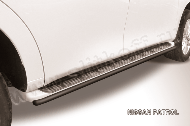 Защита Slitkoff штатного порога d42 ЧЕРНАЯ матовая для Nissan Patrol Y62 2012-2014. Артикул NIPAT013B