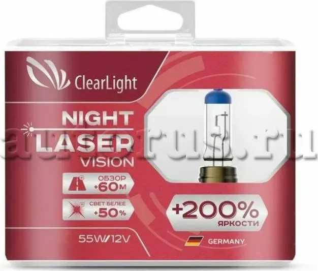 Лампа 12V H7 55W +200% бокс (2шт.) Night Laser Vision CLEARLIGHT. Артикул MLH7NLV200