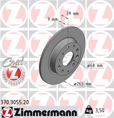 Тормозной диск Zimmermann Coat Z задний для Mazda 3 IV (BP) 2018-2026. Артикул 370.3055.20