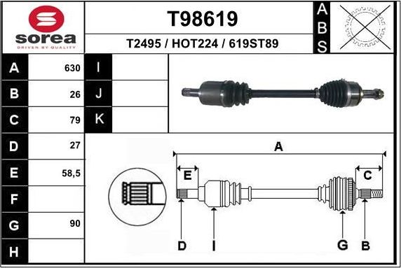 Полуось (привод в сборе, приводной вал) EAI. Артикул T98619