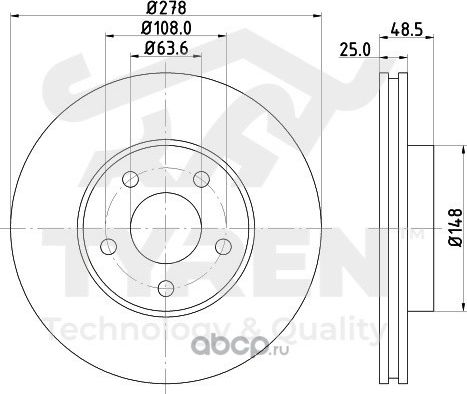 Тормозной диск (Tyren). Артикул TYR1020221