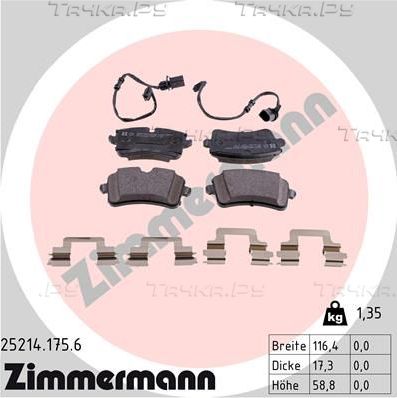 Тормозные колодки Zimmermann задние для Audi A8 III (D4) 2009-2018. Артикул 25214.175.6