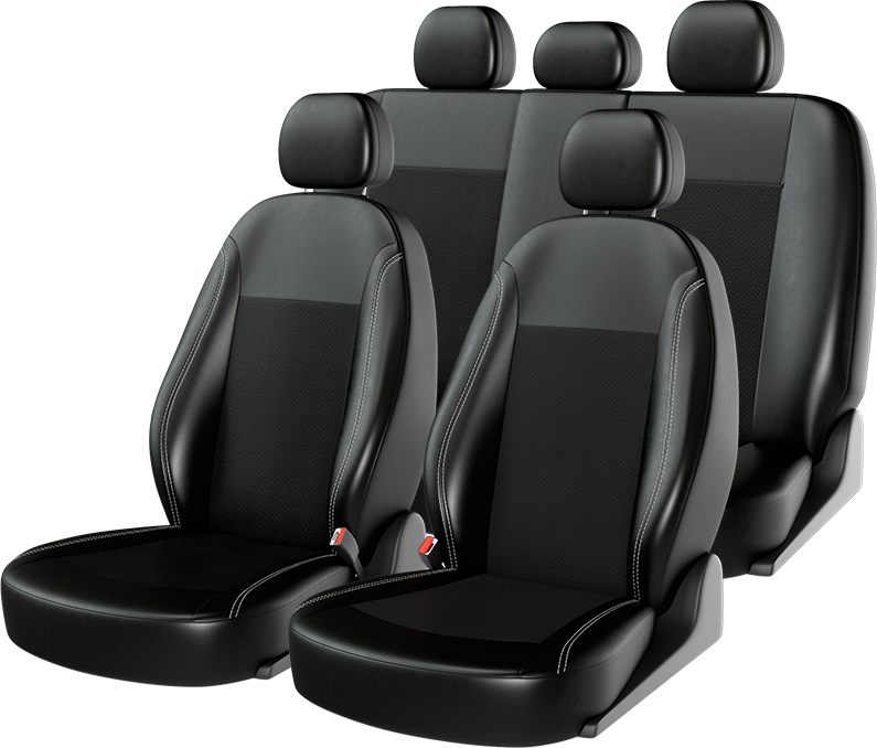 Чехлы универсальные CarFashion Atom Leather на сидения авто, цвет Черный/Черный/Белый. Артикул 10949