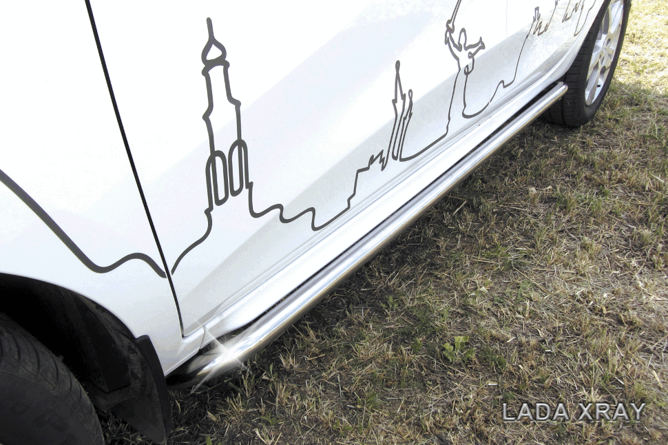 Пороги Slitkoff d42 труба с гибами для Lada Xray 2015-2026. Артикул LadXR009