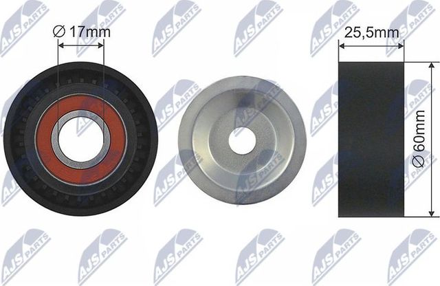 Натяжной ролик (натяжитель) приводного поликлинового ремня NTY (полимерный материал). Артикул RNK-PL-010
