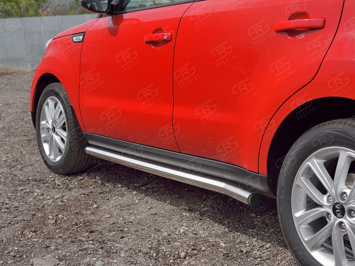 Защита порогов РусCталь труба d63 (вариант 2) для Kia Soul II 2016-2019. Артикул KSOT-0027532
