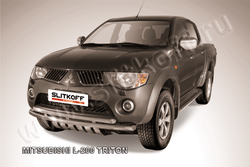Защита Slitkoff переднего бампера d57/57 двойная для Mitsubishi L200 IV Triton 2006-2015. Артикул ML009