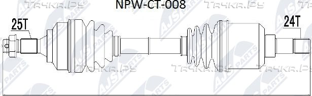 Полуось (привод в сборе, приводной вал) NTY левая для Peugeot Partner Tepee 2008-2018. Артикул NPW-CT-008