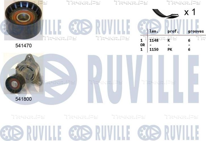 Приводной ремень поликлиновой с роликами (комплект) Ruville для Opel Movano II 2000-2006. Артикул 570082