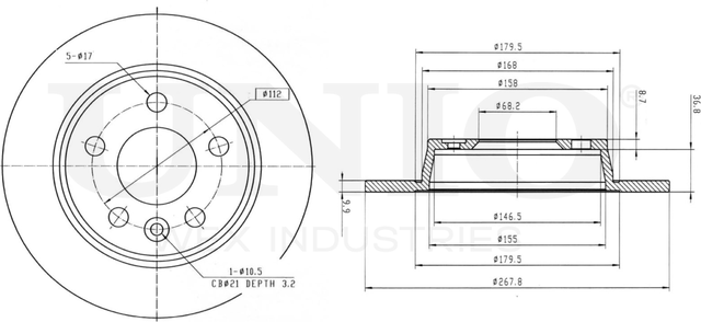 Диск тормозной (Unio). Артикул BRD-20285