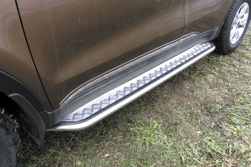 Пороги Slitkoff d42 с листом усиленная для Kia Sportage IV 2016-2018. Артикул KSP16-006