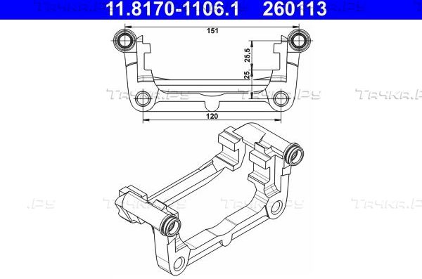 Скоба тормозного суппорта ATE задняя для Opel Ampera I 2011-2015. Артикул 11.8170-1106.1