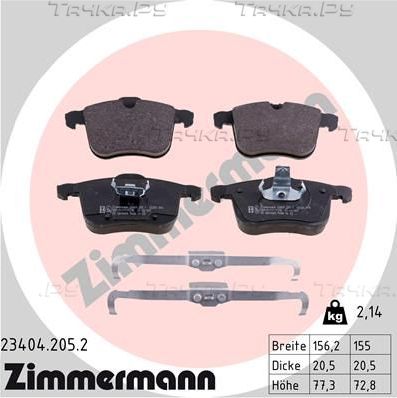 Тормозные колодки Zimmermann передние для Cadillac BLS 2006-2009. Артикул 23404.205.2