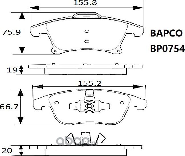 Колодки тормозные дисковые BP0754 передние, комплект, (Bapco). Артикул BP0754