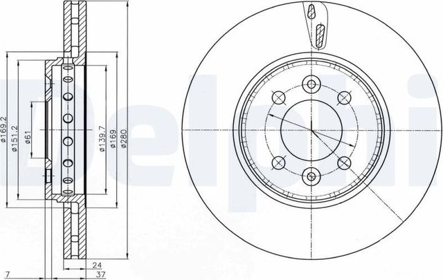 Тормозной диск Delphi передний для Renault Wind 2011-2013. Артикул BG4536C
