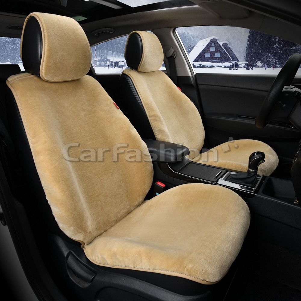 Накидка универсальная CarFashion Muton Front из искусственного меха на переднее сиденье авто, цвет Бежевый. Артикул 21249
