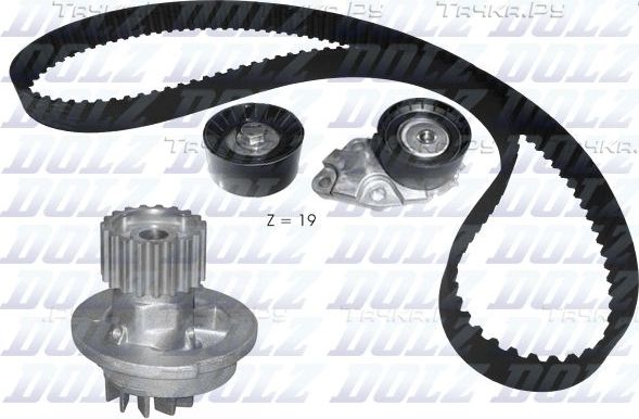 Помпа (водяной насос) с комплектом ремня ГРМ Dolz для Chevrolet Lacetti 2005-2013. Артикул KD144