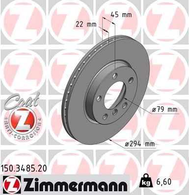 Тормозной диск Zimmermann Coat Z передний для MINI Paceman R61 2012-2016. Артикул 150.3485.20