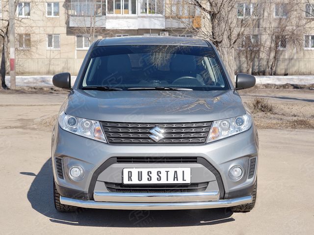 Защита "RusStal" переднего бампера d63 секции-d75х42 дуга для Suzuk Vitara IV 2015-2026. Артикул SVZ-002640