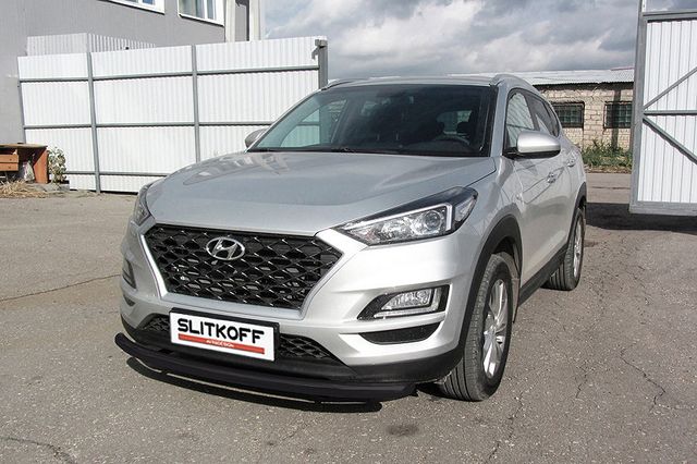 Защита Slitkoff переднего бампера d57 для Hyundai Tucson III рестайлинг 2018-2026 Черная. Артикул HT18002В