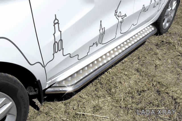 Пороги Slitkoff d42 с листом усиленная для Lada Xray 2015-2026. Артикул LadXR007