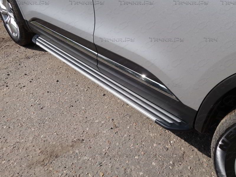 Пороги алюминиевые ТСС Slim Line Silver 1720 мм для Renault Koleos II 2016-2020. Артикул RENKOL17-33S