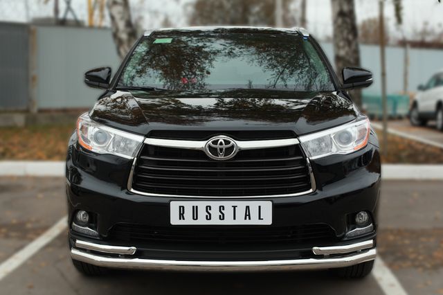 Защита RusStal переднего бампера d63 (секции) d42х2 (уголки) для Toyota Highlander III 2014-2026. Артикул THRZ-001917
