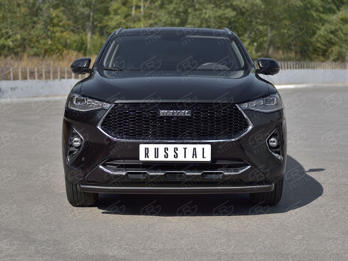 Защита RusStal переднего бампера d63 секции для Haval F7x 1.5 4WD 2019-2022 Черная. Артикул HF7XZ-003835CH