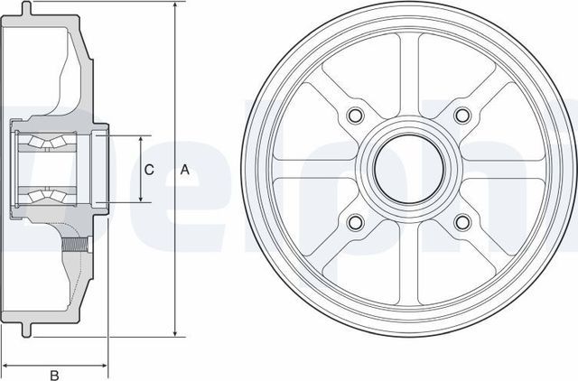 Тормозной барабан Delphi задний для Citroen C-Elysee I 2012-2026. Артикул BFR484