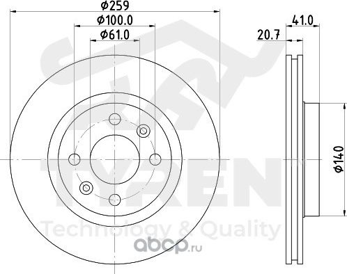 Тормозной диск (Tyren). Артикул TYR1017361