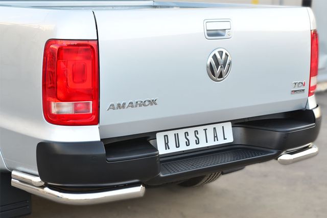 Защита RusStal заднего бампера уголки d63/d42 для Volkswagen Amarok 2010-2015. Артикул VAKZ-001567