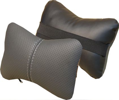 Подушка под шею CarFashion ортопедическая Экокожа, цвет Черный/Серый/Серый. Артикул 41099