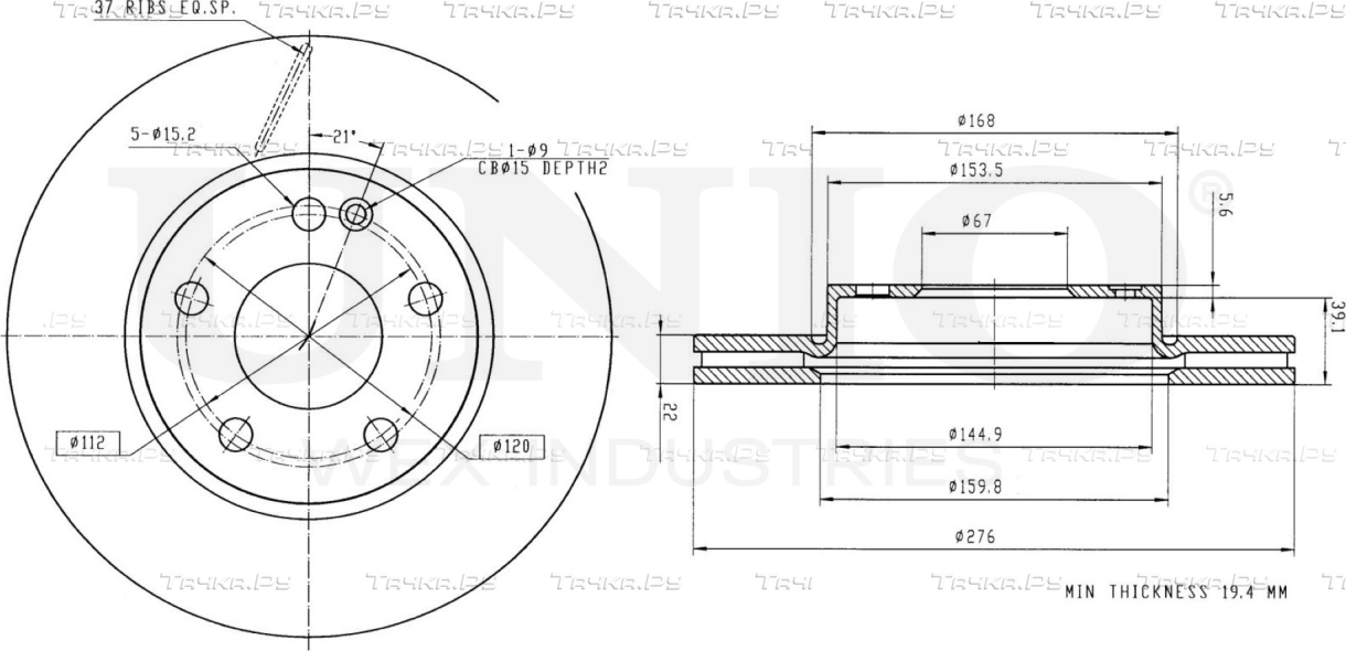 Диск тормозной (Unio). Артикул BRD-20455