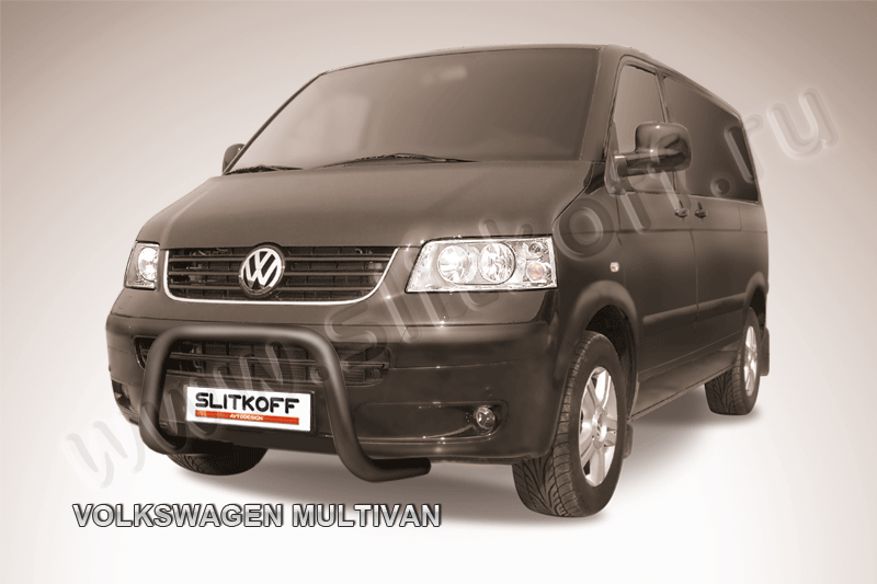 Кенгурятник Slitkoff d57 низкий мини ЧЕРНЫЙ матовый для Volkswagen Multivan T5 2003-2009. Артикул VWM002B