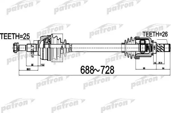 Полуось (привод в сборе, приводной вал) Patron. Артикул PDS0529