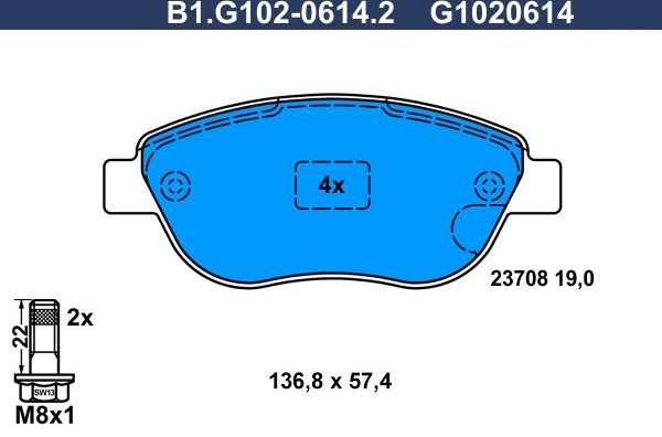 Тормозные колодки Galfer. Артикул B1.G102-0614.2