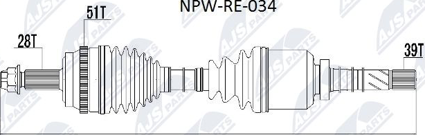 Полуось (привод в сборе, приводной вал) NTY. Артикул NPW-RE-034