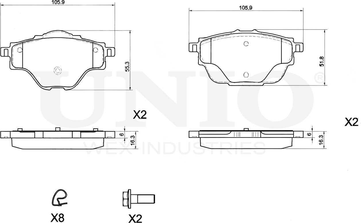 Колодки тормозные дисковые, комплект (Unio). Артикул BRP-20173
