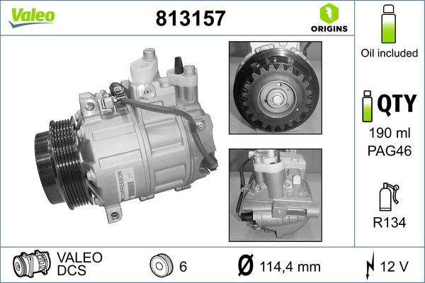Компрессор кондиционера Valeo VALEO ORIGINS NEW OE TECHNOLOGY. Артикул 813157