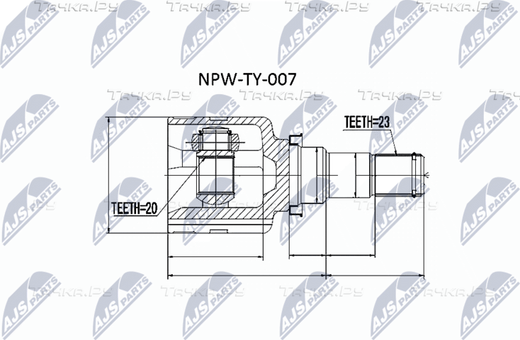Шрус внутренний (граната) NTY передний для Toyota Yaris II 2005-2011. Артикул NPW-TY-007