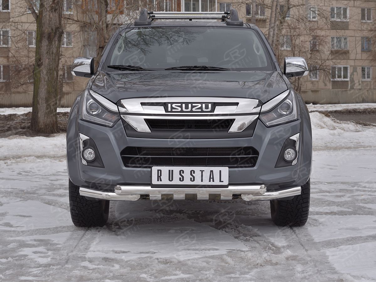 Защита RusStal переднего бампера d63 (секции) d63 (уголки)+клыки для Isuzu D-Max III 2019-2026. Артикул IDMZ-003397