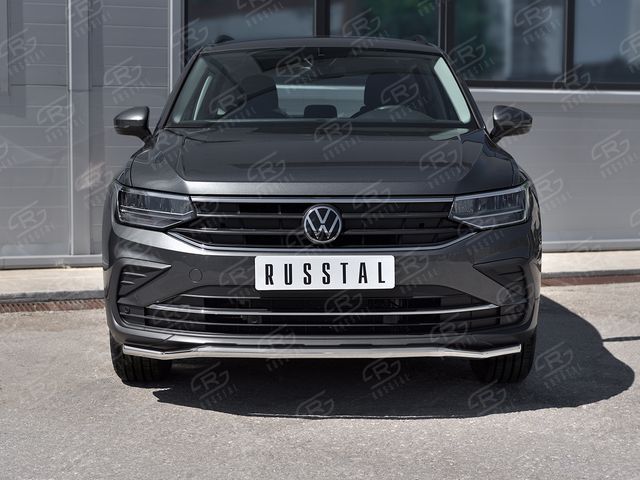 Защита RusStal переднего бампера d42 волна для Volkswagen Tiguan II рестайлинг 2020-2026 (кроме R-Line). Артикул VGZ-003570