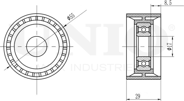 Ролик поликлинового ремня натяжной (Unio). Артикул TNS-10235