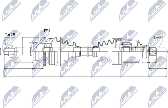 Полуось (привод в сборе, приводной вал) NTY задняя правая/левая для Renault Arkana I 2019-2026. Артикул NPW-RE-052