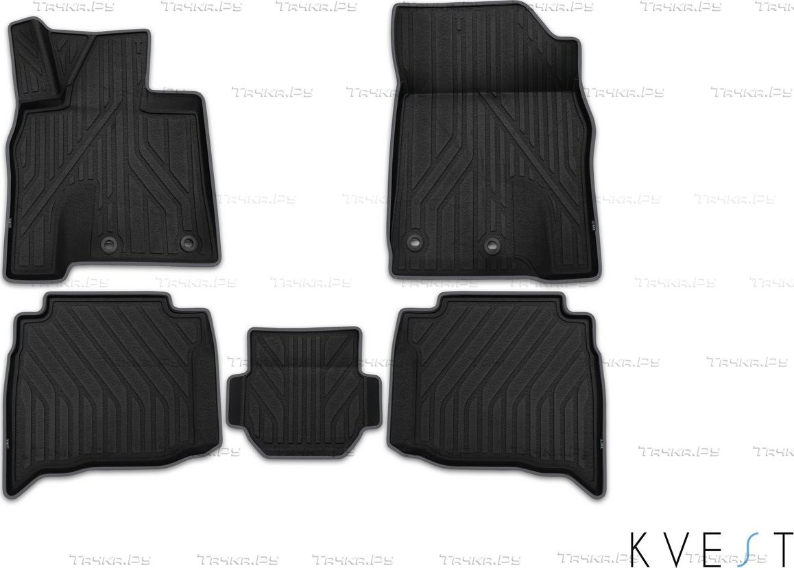 Коврики KVEST 3D для салона Toyota Land Cruiser 200 рестайлинг 2015-2021 Черный, серый кант. Артикул KVESTTYT00001K1
